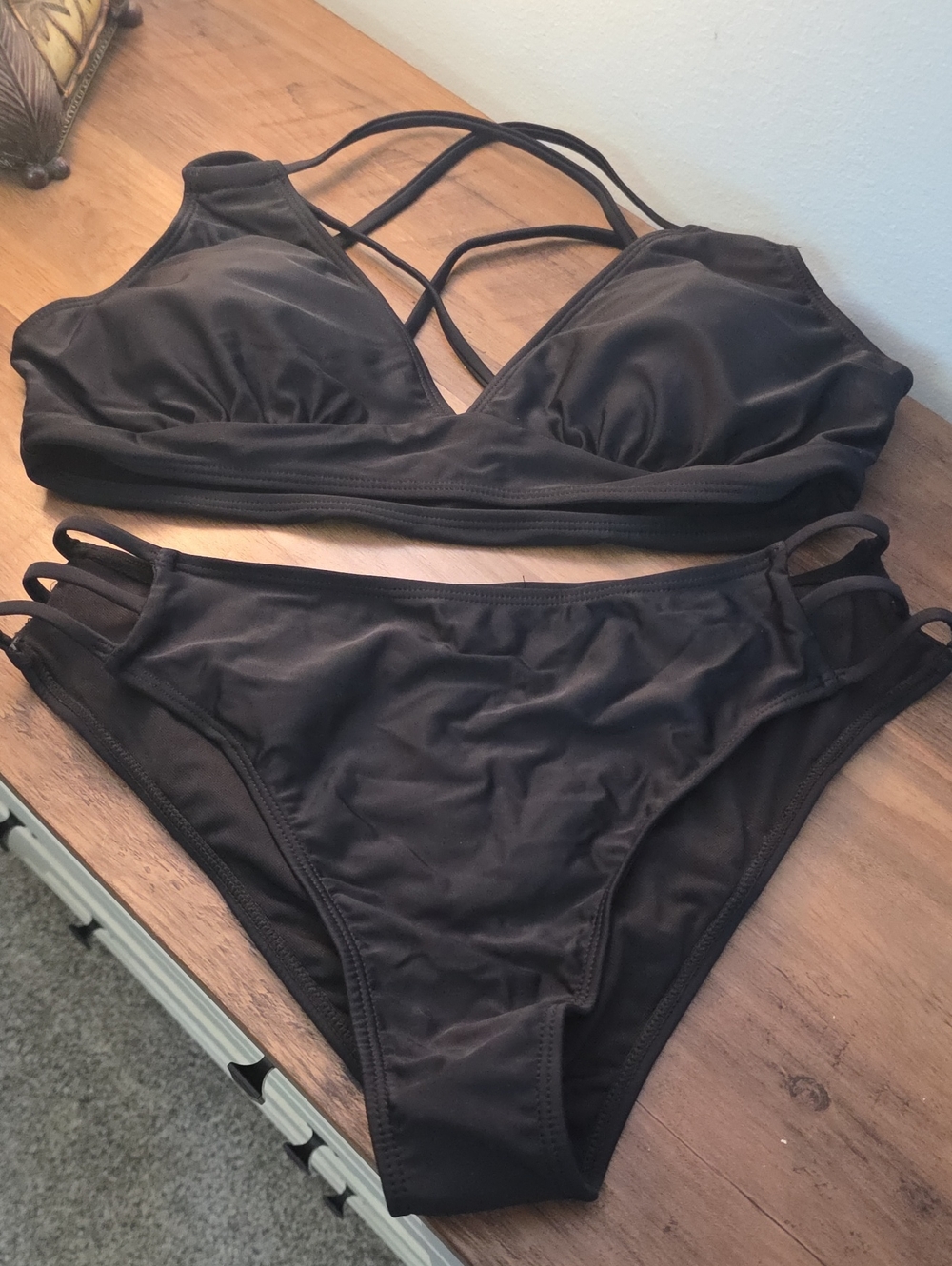 Women's Black Strappy Bikini Set - Classic Two-Piece Swimwear